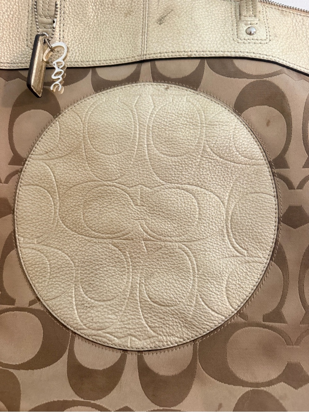 Coach Taupe Signature Canvas Tote with Cream Leather Accent - Picture 5 of 10